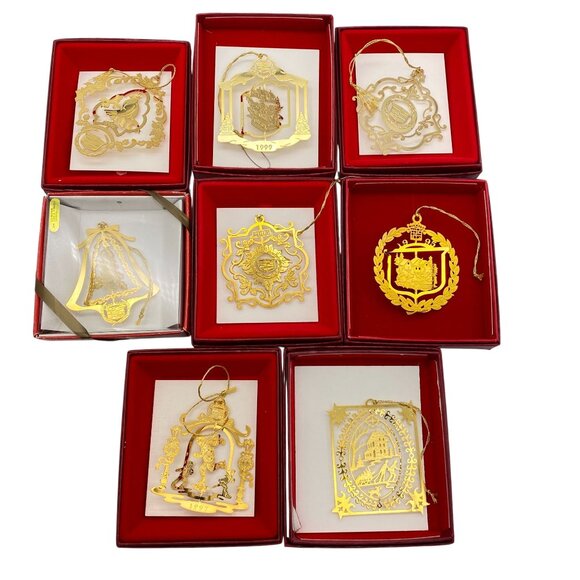 Cadillac 24kt Gold Finish Christmas Tree Ornaments 90s lot of 8 3D ornaments - Picture 1 of 14